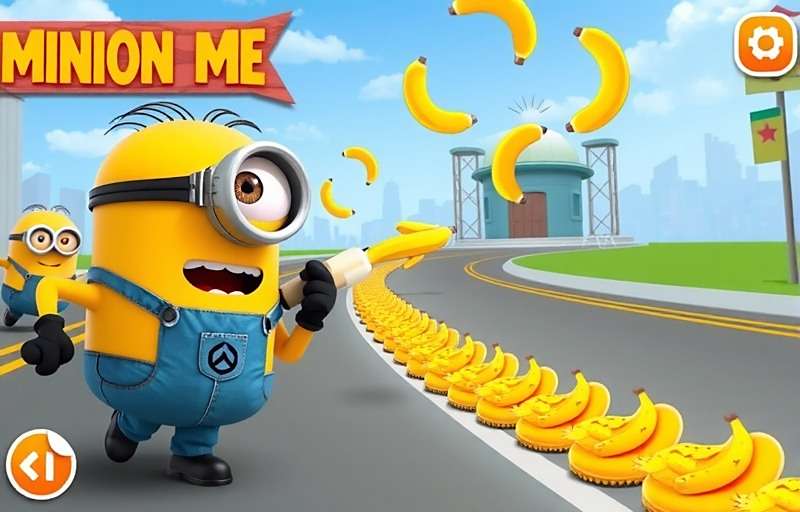 Minion Rush showing a Minion collecting a large number of bananas using special power-ups