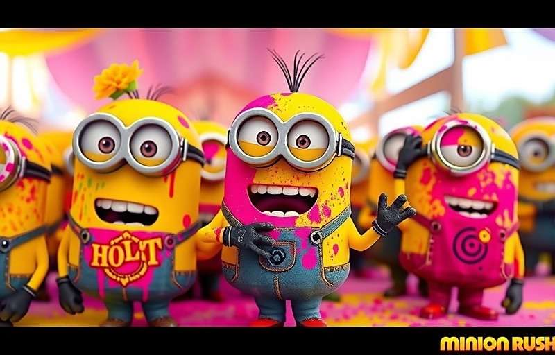 Minion Rush Holi event showing colorful Minions covered in Holi powder