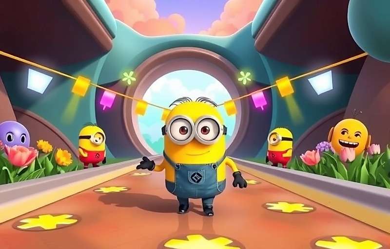 Minion Rush gameplay showing a Minion running through a colorful world